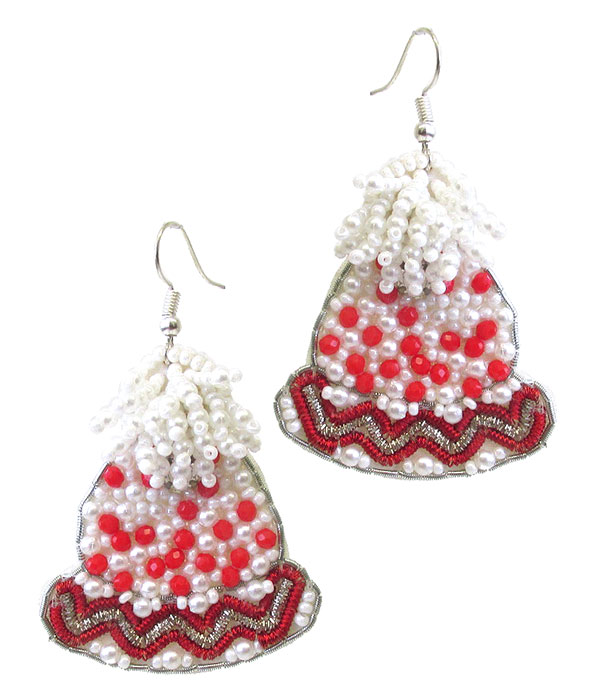 Handmade multi seedbead snow hat earring