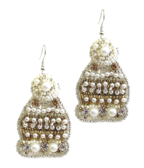 HANDMADE MULTI SEEDBEAD SNOW HAT EARRING