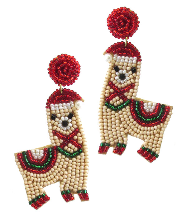 HANDMADE MULTI SEEDBEAD LLAMA EARRING