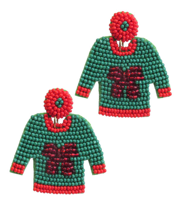 HANDMADE MULTI SEEDBEAD UGLY SWEATER EARRING