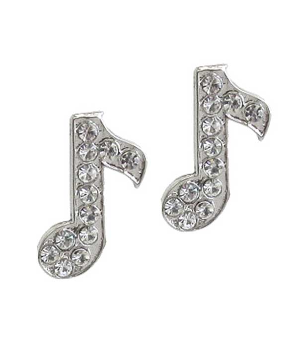 WHITEGOLD PLATING CRYSTAL MUSIC NOTE EARRING