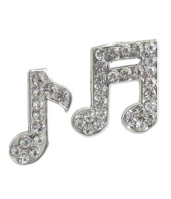 WHITEGOLD PLATING CRYSTAL MUSIC NOTE EARRING