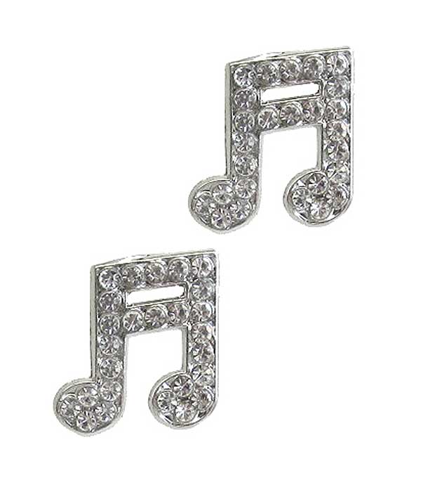 WHITEGOLD PLATING CRYSTAL MUSIC NOTE EARRING