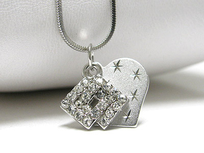 Made in korea whitegold plating crystal double square and heart necklace