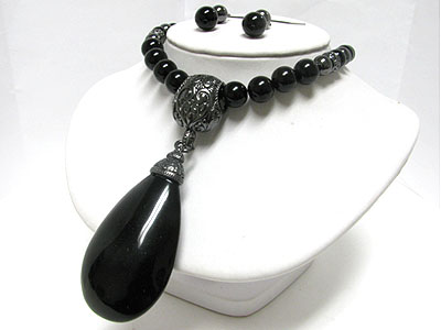 Large formica teardrop pendant necklace earring set