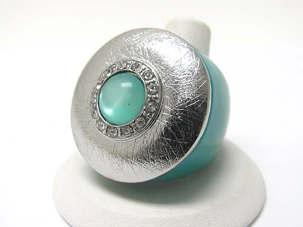 Cat eye stone and crystal accent scratch metal round stretch ring? - brass metal