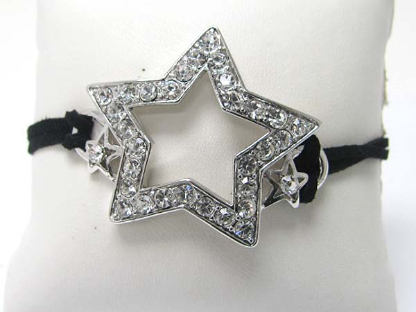 WHITEGOLD PLATING CRYSTAL STUD LARGE STAR AND SUEDE LINK BRACELET