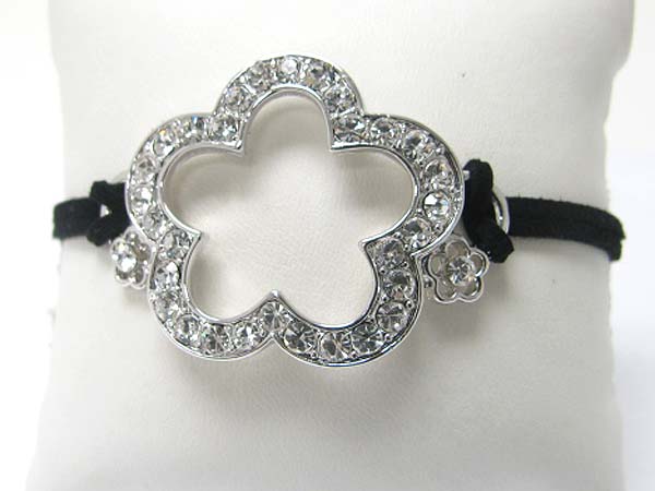 WHITEGOLD PLATING CRYSTAL STUD LARGE FLOWER AND SUEDE LINK BRACELET