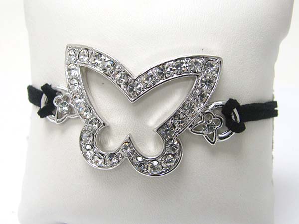 Made in korea whitegold plating crystal stud large butterfly and suede link bracelet