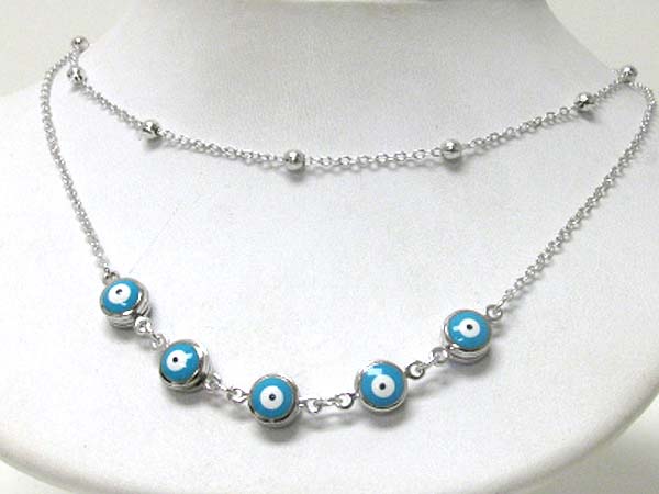 Made in korea whitegold plating double layer five evil eye link necklace