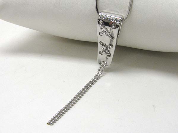 Made in korea whitegold plating crystal stud pendant and tassel drop necklace
