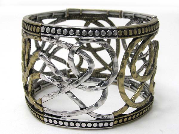 Tall hammered metal wire deco stretch bracelet