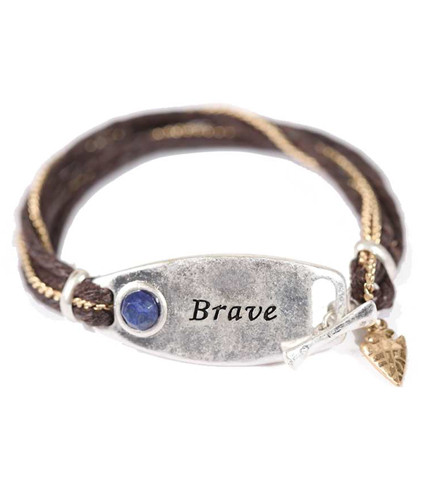 Religious inspiration hammered plate toggle bracelet - brave