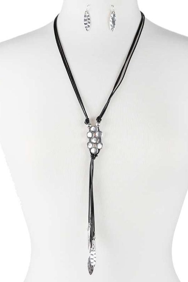 Multi metal leaf drop y shape cord necklace set