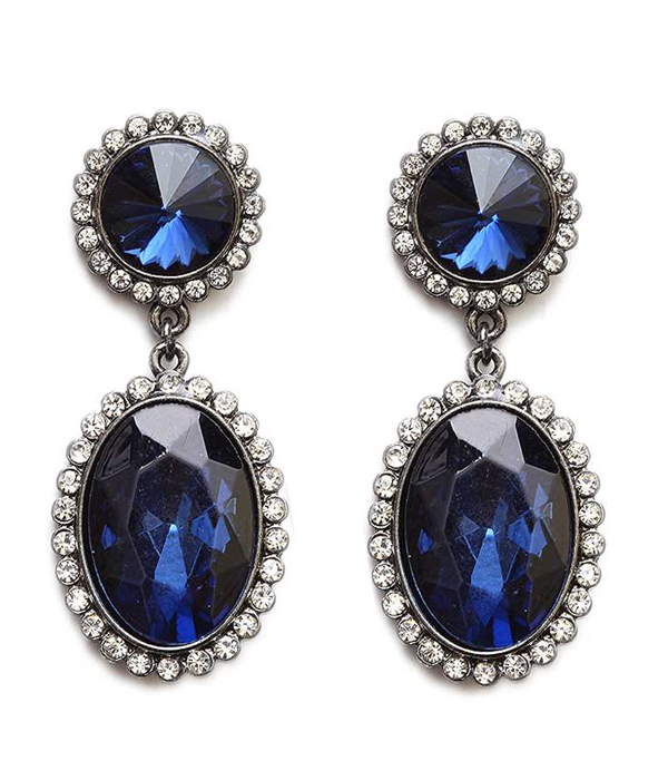 CRYSTAL AND OVAL FACET GLASS DROP EARRING