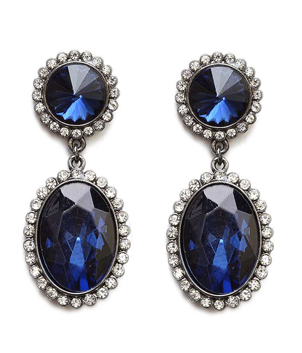 Crystal and oval facet glass drop earring