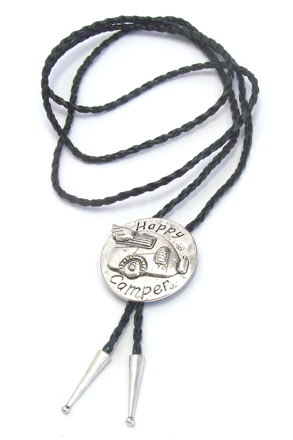 Happy camper theme bolo tie long necklace