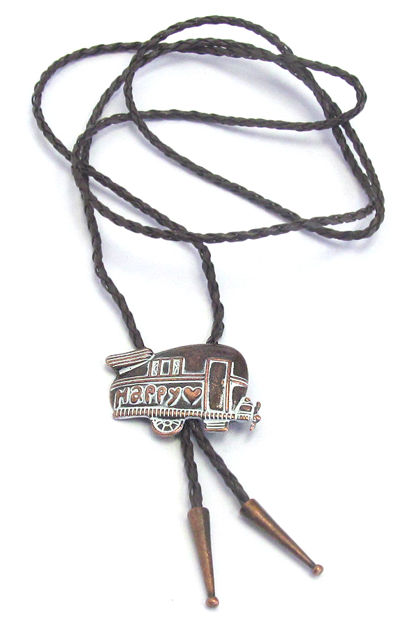 Happy camper theme bolo tie long necklace