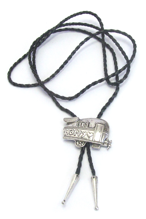 Happy camper theme bolo tie long necklace