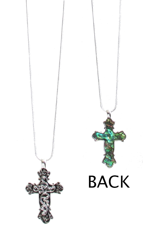 Designer textured front and back cross pendant necklace