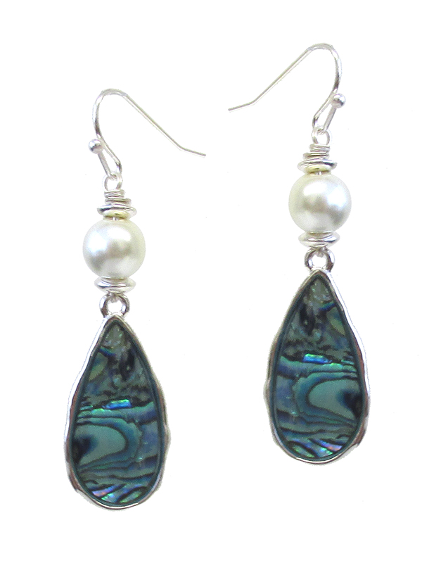 Teardrop abalone and pearl earring