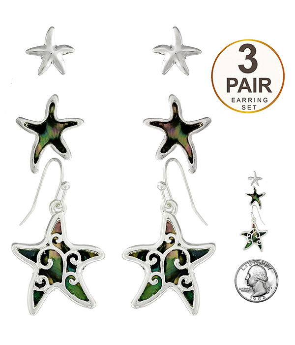 SEALIFE THEME 3 PAIR EARRING SET - STARFISH