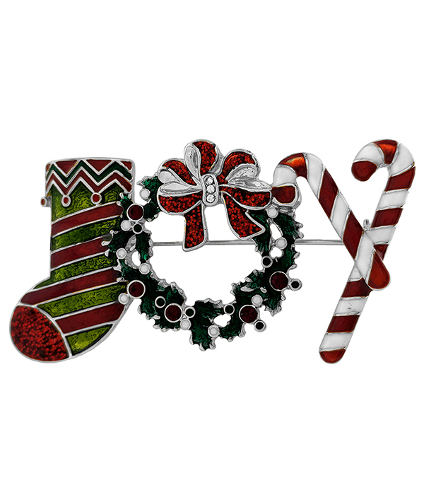 CHRISTMAS THEME PIN OR BROOCH - JOY