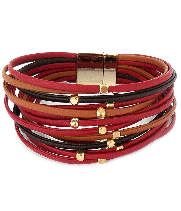 Multi metal chip and leatherette layer magnetic bracelet