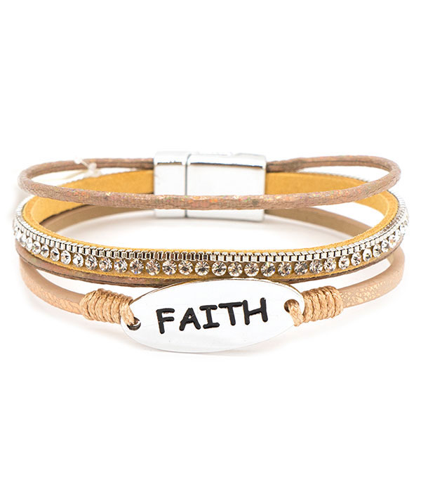 Religious inspiration multi leatherette magnetic bracelet - faith