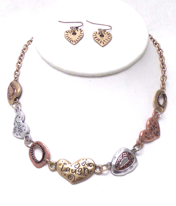 Linked hearts and shapes necklace set