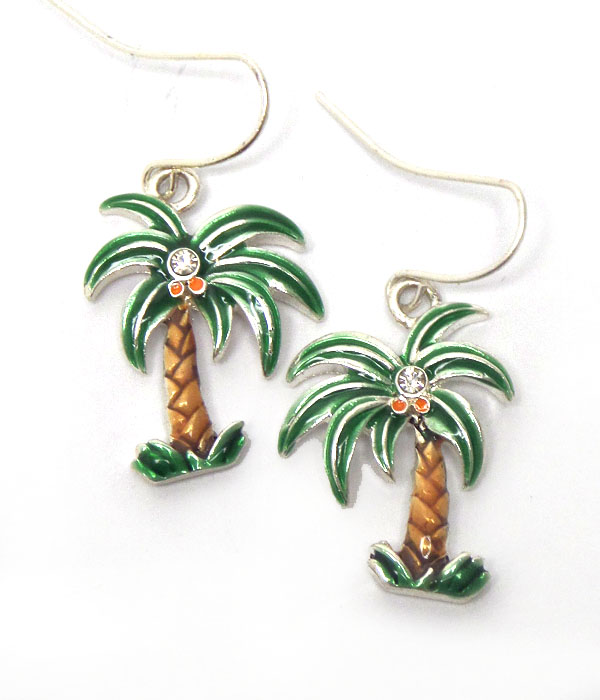 PALM TREE WITH CRYSTAL FISH HOOK EARRINGS