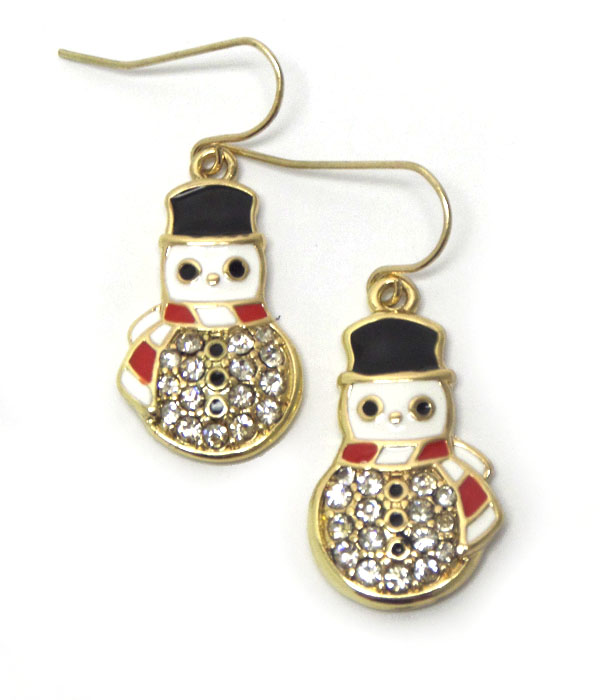 Snowman with crystal fish hook earrings
