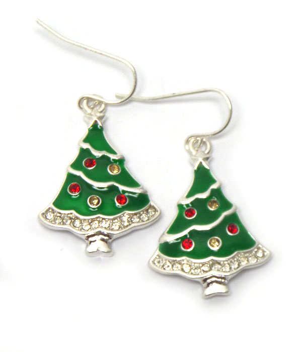 Christmas tree with crystals fish hook earrings