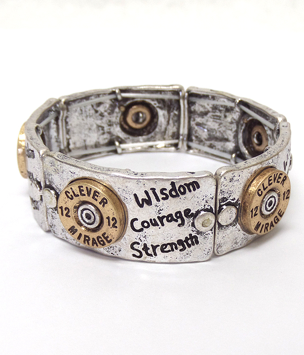 Bullet disk stretch bracelet - wisdom courage strength