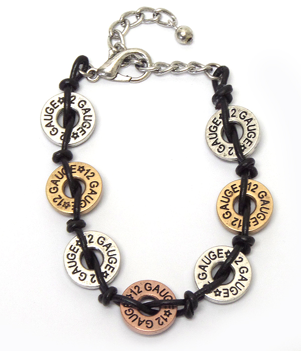 Multi bullet disk cord link bracelet
