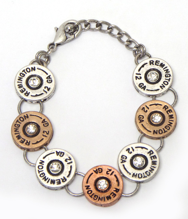 Crystal center multi bullet disk link bracelet
