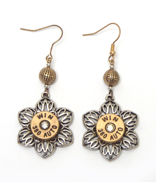 Crystal center bullet and filigree flower earring
