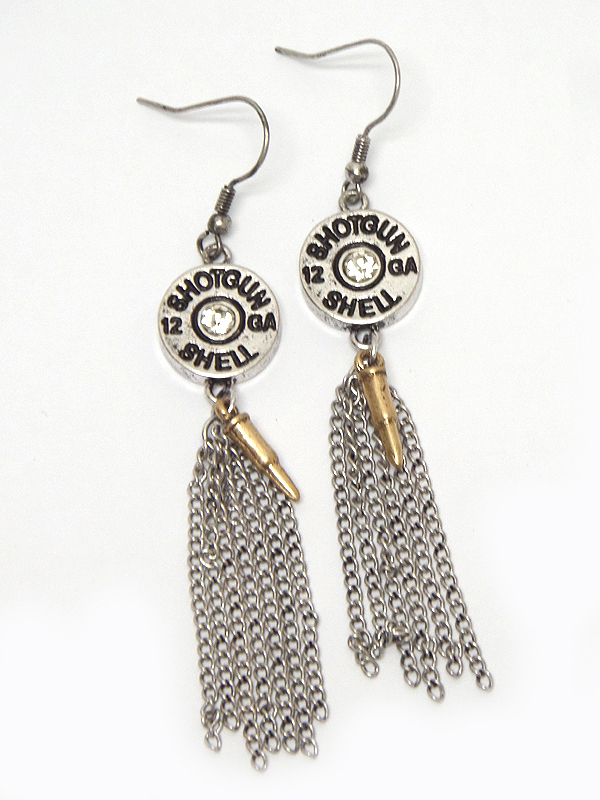 Crystal center bullet and tassel drop earring