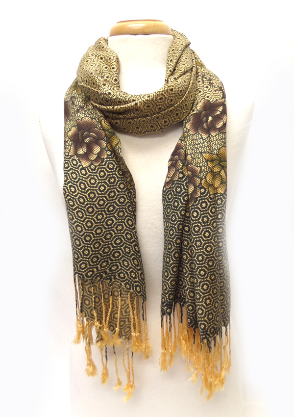 Flower  fringe drop pashmina scarf