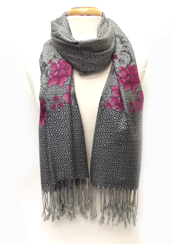 Flower  fringe drop pashmina scarf