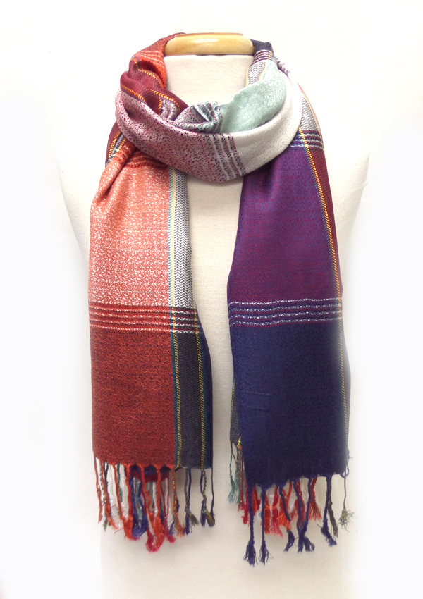 Plaid pattern  fringe drop pashmina scarf