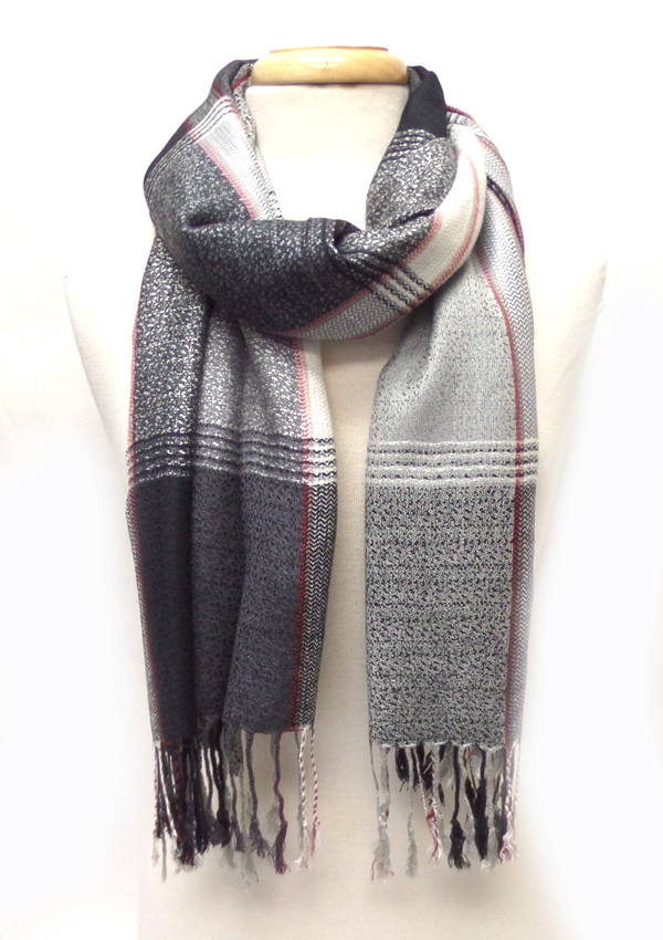 Plaid pattern  fringe drop pashmina scarf