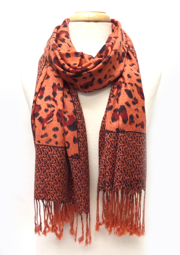 Animal print  fringe drop pashmina scarf