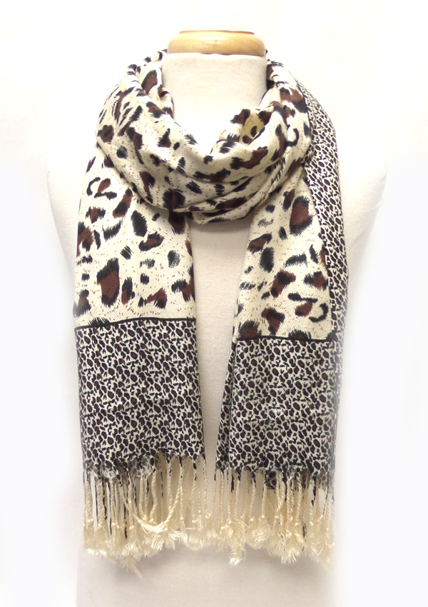 Animal print  fringe drop pashmina scarf