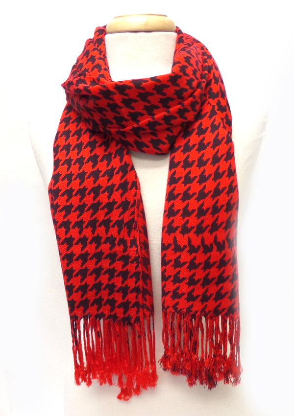 Houndstooth  fringe drop pashmina scarf