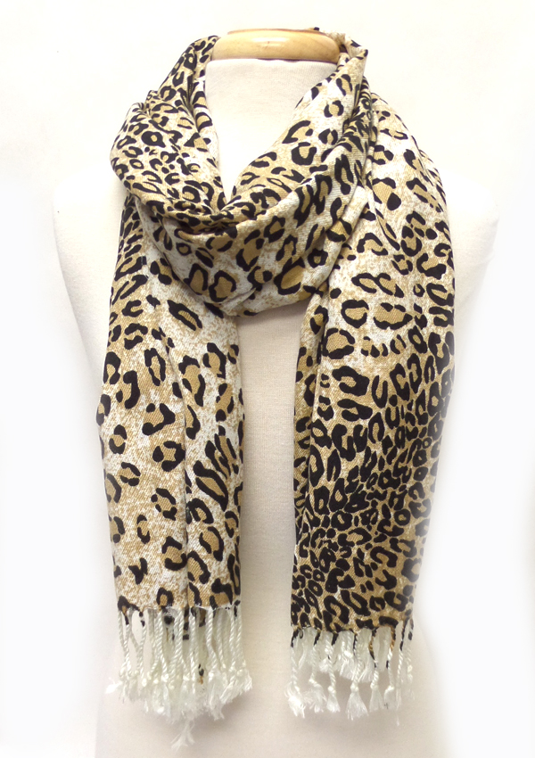 Animal print  fringe drop pashmina scarf