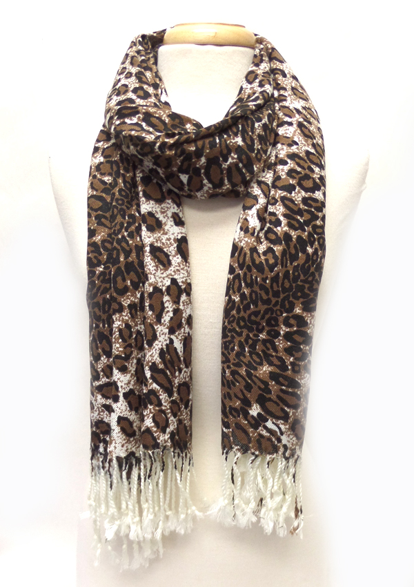 Animal print  fringe drop pashmina scarf