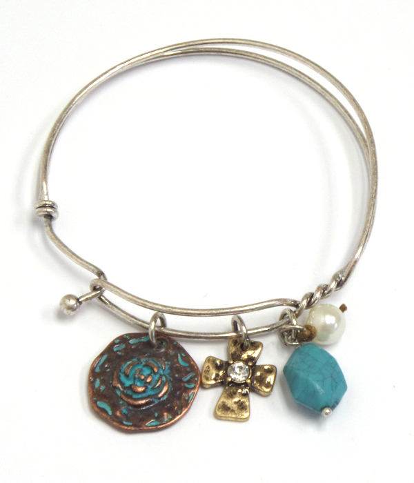 Handmade metal charm wired bangle