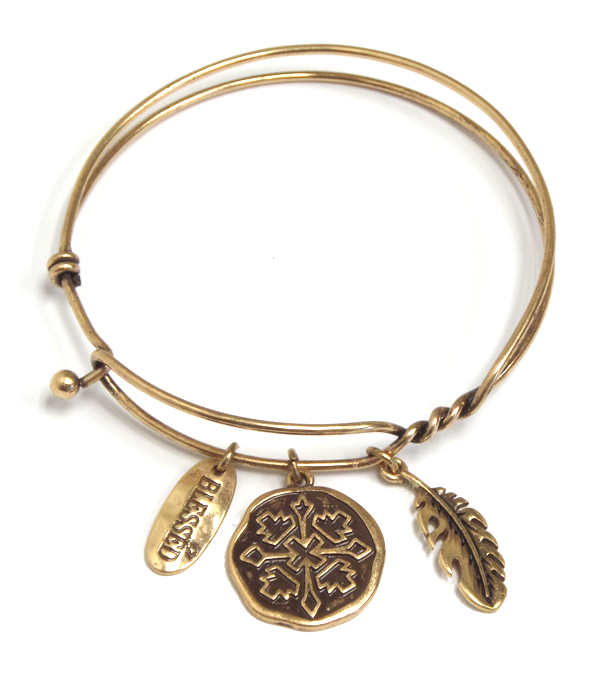 Handmade metal charm wired bangle