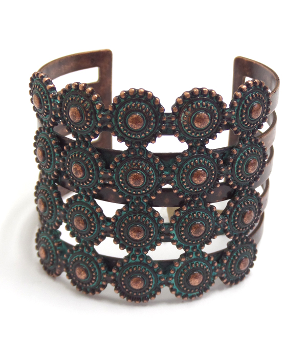 Patina metal wide cuff bangle